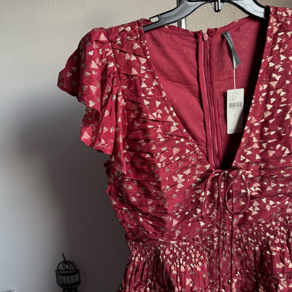 NWT By Anthropologie Short-Sleeve Ruffled Mini Dress Sz M - Picture 3 of 10